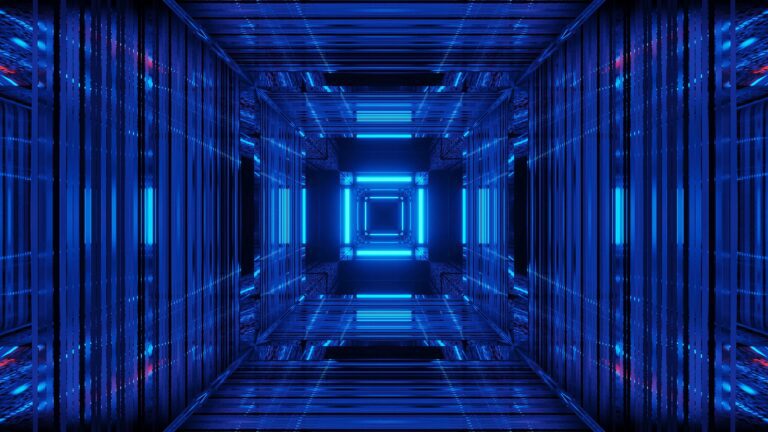 Abstract science fiction futuristic background with blue neon lights